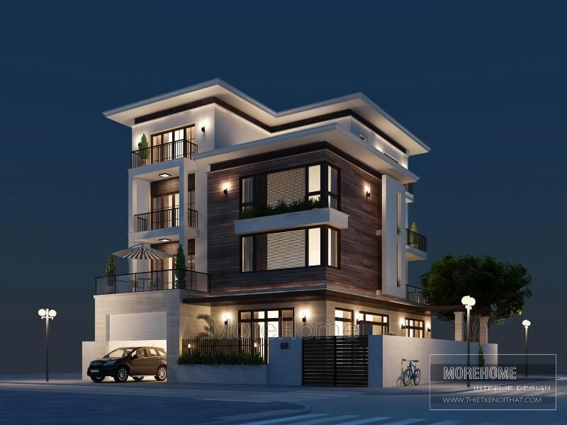 Công trình thiết kế kiến trúc biệt thự hiện đại 4 tầng đẹp cao cấp tại Nam Định thiết kế biệt thự hiện đại