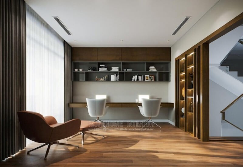 Là phòng học nhưng bạn có thể tận dụng làm không gian riêng để thưởng thức những điều tuyệt vời trên những trang sách giá trị ngay trên chiếc ghế thư giãn êm ái. thiết kế biệt thự hiện đại