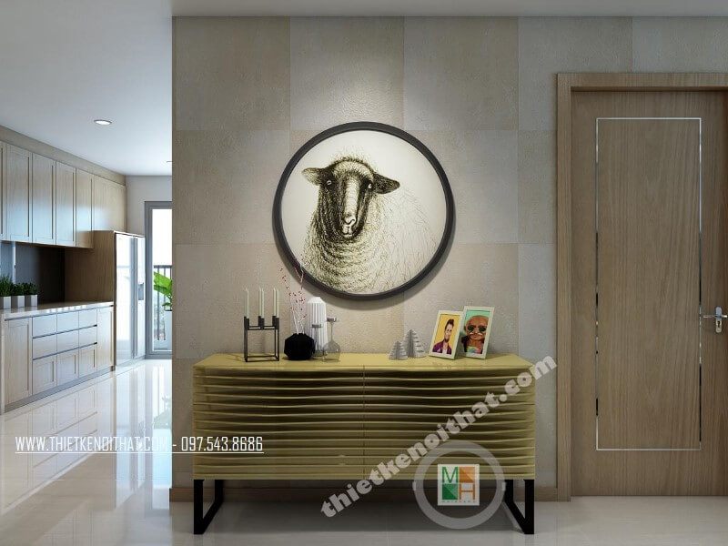 Mẫu bàn trang trí độc đáo kết hợp với bức tranh trang trí sáng tạo giúp làm cho không gian căn phòng trở nên nổi bật hơn và thêm sinh động.