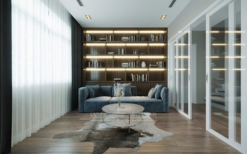 Sofa phòng thờ màu xanh tinh tế và sang trọng, biểu thị sự bình yên và tĩnh tâm.